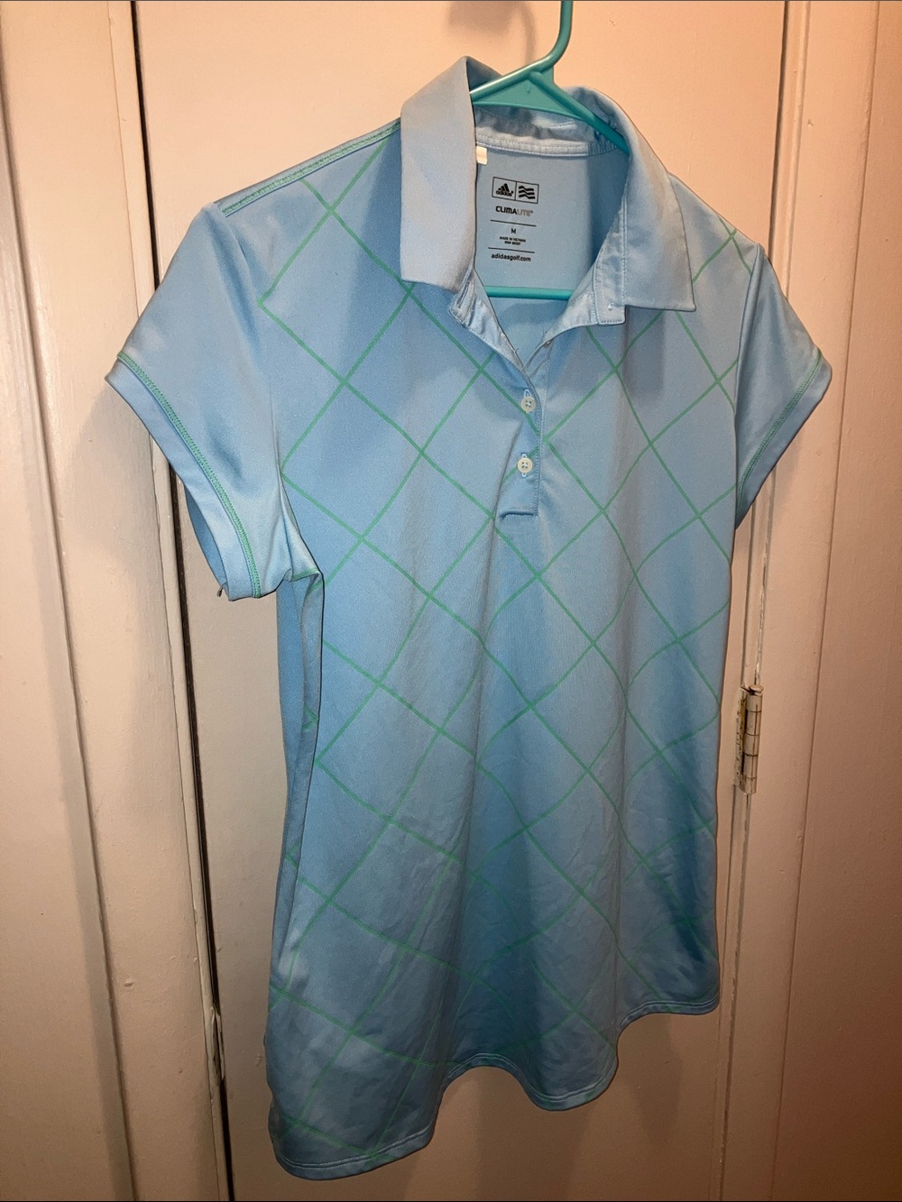 adidas Climalite Light Blue Polo with Mint Argyle Medium